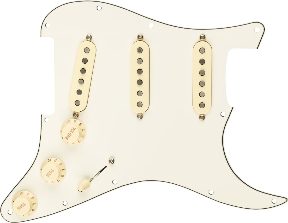 Fender Pre-Wired Strat Pickguard, Custom Shop Fat 50's SSS, Parchment 11 Hole PG