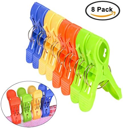 Ilyever 8 Pack Super Large Size 5.1" Beach Towel Clips Large Towel Pool Holder in 4 Fun Bright Colors for Clothes Lines Beach Chair or Pool Loungers on Your Cruise
