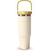 NebkDask 40 oz Insulated Stainless Steel Bottle with 2-in-1 Straw and Spout Lid, Water Bottle with Carry Handle Keep Cold 24H, Leak-Proof, Fits in Car Cup Holder, Travel, and School(off-White)