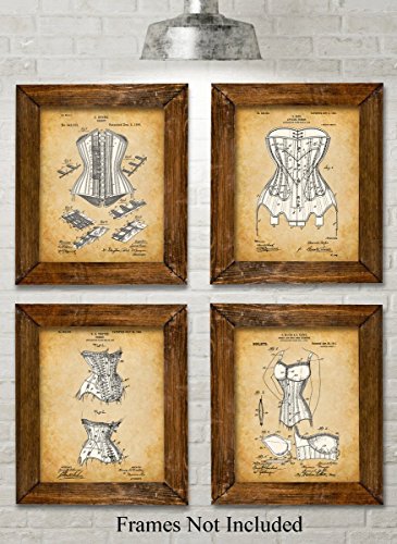 Original Corsets Patent Art Prints - Set of Four Photos (8x10) Unframed - Great Gift for Goth, Pinup, Renaissance Fans or Bathroom Decor