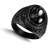 Hilufiet Retro Tiger Eye Stone Men Rings Black Onyx Rings Stainless Steel Ring Oval Ring for Men