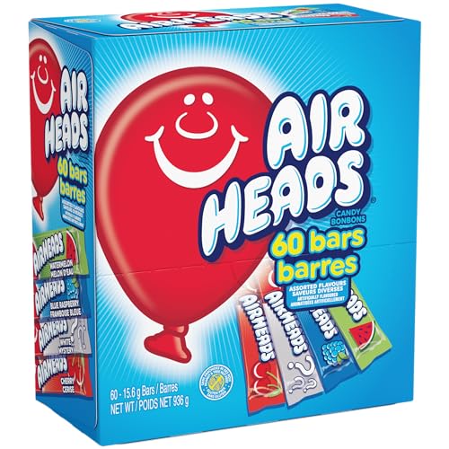 AIRHEADS CANDY BARS, VARIETY BULK BOX, CHEWY FULL SIZE FRUIT TAFFY, GIFTS, HOLIDAY, PARTIES, CONCESSIONS, PANTRY, NON-MELTING, PARTY, 60 INDIVIDUALLY WRAPPED FULL SIZE BARS