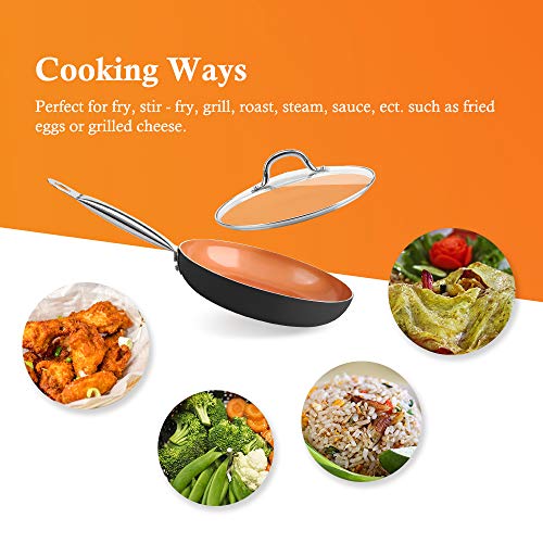 SHINEURI 9 Pieces Copper Cookware Pans and Pots Set - 8 inch Omelet Pan, 9.5 inch Frying Pan and 2.5 qt Sauce Pan with Lid & 4 set Cooking Utensils - Suitable for Induction, Gas, Electric & Stovetops