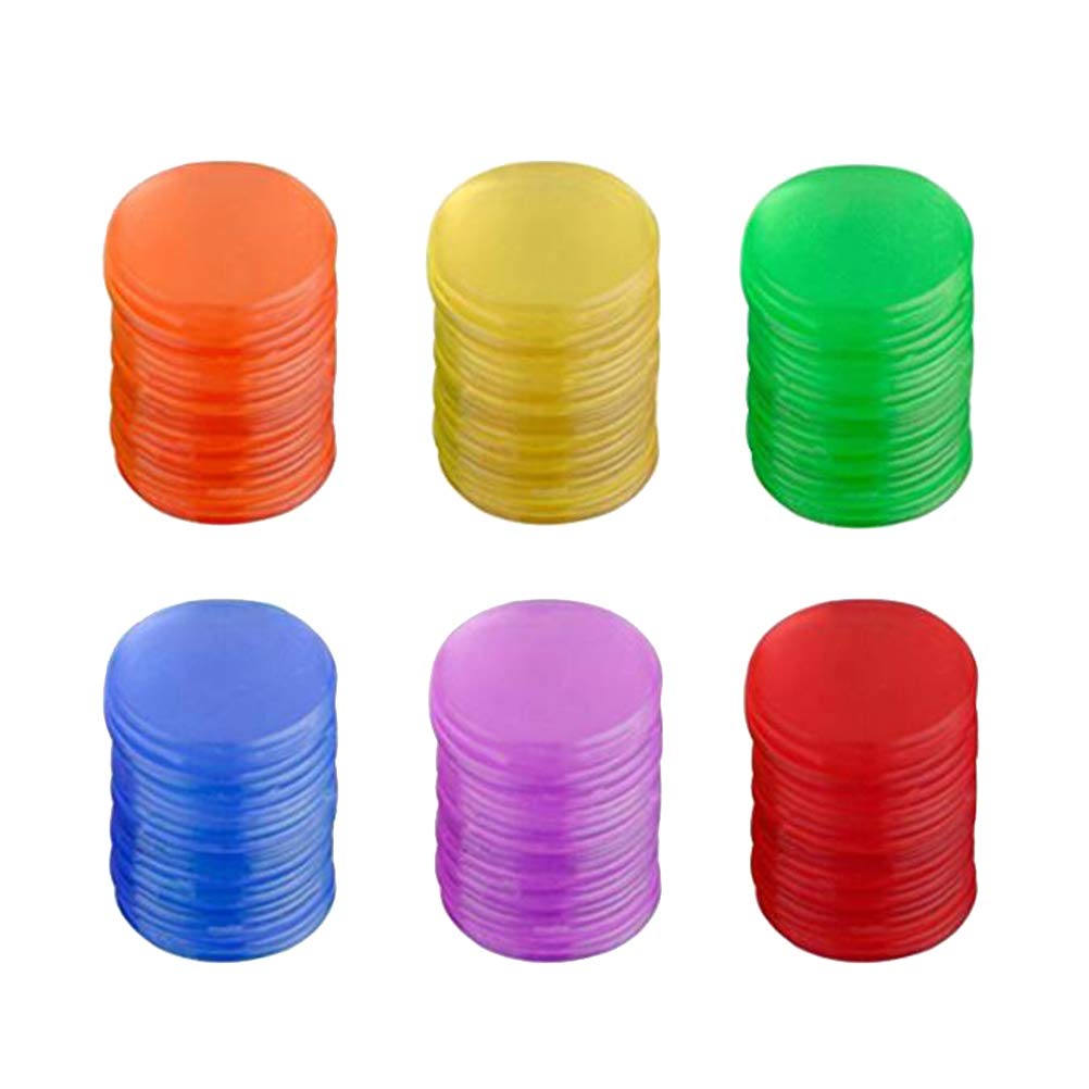Toyvian 120pcs Bingo Chips Counters Game Counting Bingo Chips Plastic Markers for Bingo Game Cards 19mm (Blue + Yellow + Green + Purple + Orange Each 20 Pieces)