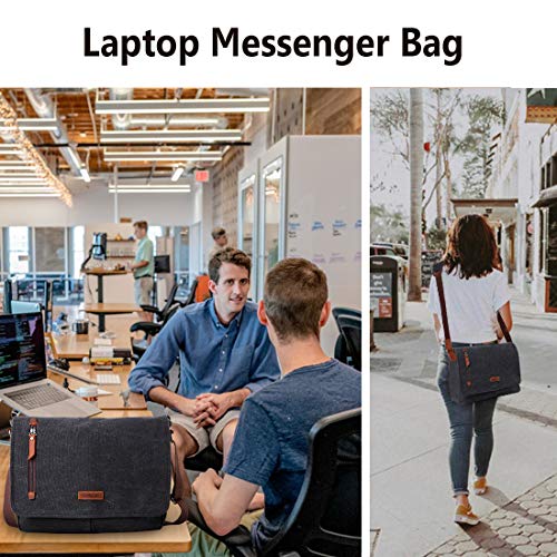 Messenger Bag for Men and Women, Canvas Leather 14 Inch Laptop Messenger Bag Shoulder Bag for Work School VONXURY - Thumbnail 6