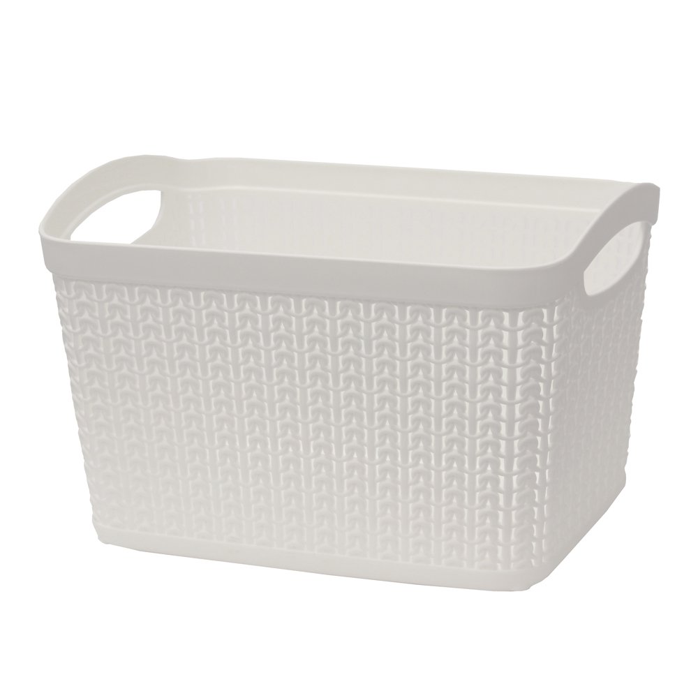 JVL Knit Design Loop Plastic Rectangular Small Storage Basket with Handles, 6.Litres, White, 20 x 26 x 17 cm, 13-353WH