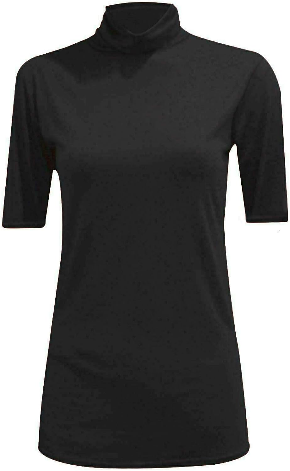 TrendyFashion Women's Short Sleeve Turtleneck Jumper Ladies Polo Neck Short Sleeve Stretchy 