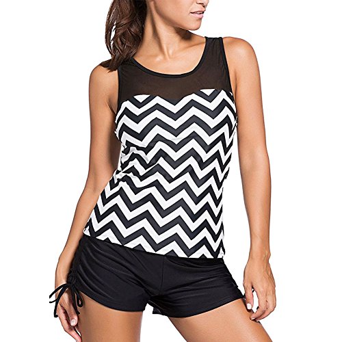 Chenghe Womens Sporty Padded Push Up Tankini Top Boyshort Bottom 2 Pieces Swimsuit