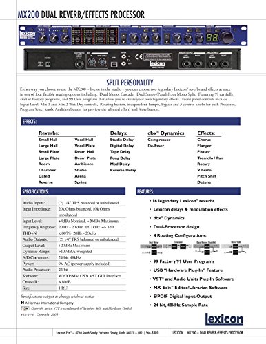 Lexicon MX200 Dual Stereo Reverb/Effects Processor with USB "Hardware Plug-In" Capability