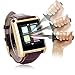 LEMFO Bluetooth Leather Smart Watch with Camera IPS Screen 360mAh Battery Waterproof for IOS iPhone Android Smartphone (Gold)