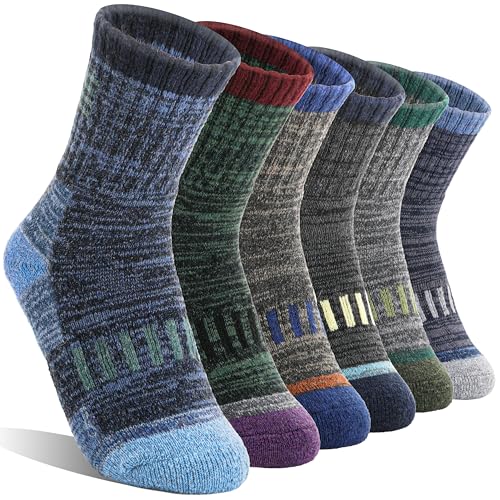Kids Merino Wool Hiking Socks Boys Girls Toddler Thermal Winter Warm Thick Cushioned Moisture Wicking Socks 6 Pairs