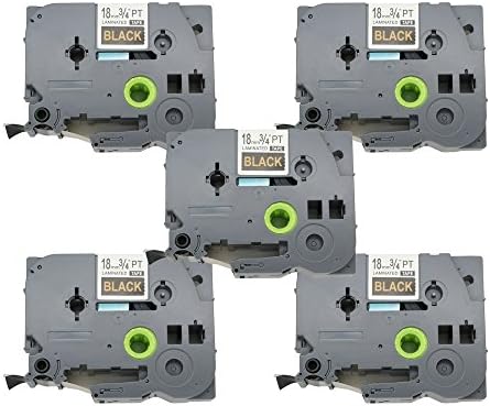 Fassport 5 Pack Gold on Black Label Tape Compatible for Brother P-Touch TZ 344 TZe 344 18mm 3/4"