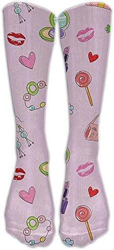 Cute Girlish Illustration With Fashion Acessories And Makeup Lollipop Flower Graduated Compression Socks For Women And Men - Best Medical, Nursing, Travel &amp; Flight Socks