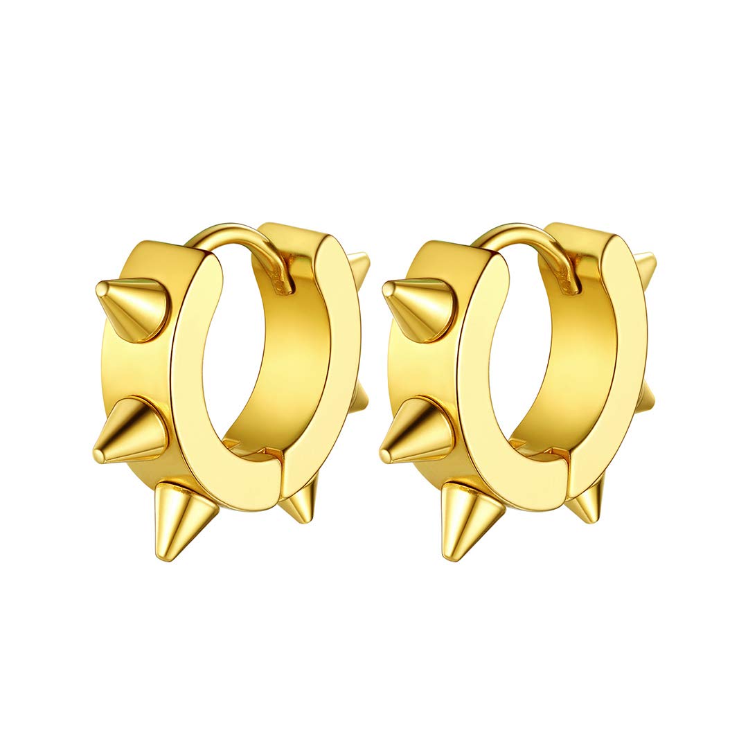 GoldChic Jewelry Gold Huggie Earrings For Men, Hoop Spike Punk Earring Hip Hop Jewellery