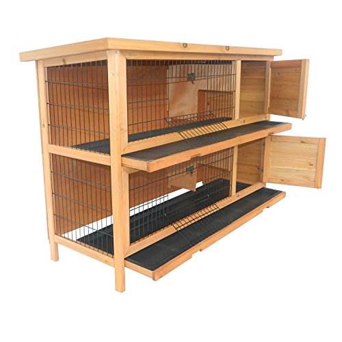 PawHut 54" Raised Compact Dual Outdoor Wooden Rabbit Hutch Small Animal