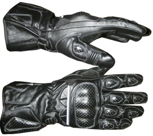 MOTORCYCLE BIKE GLOVES LEATHER BLACK w/ Steel Sheet XXL