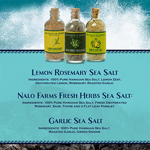 Sea Salts of Hawaii Variety 3 Pack, Lemon Rosemary Salt, Roasted Garlic Salt, Fresh Farm Herbs