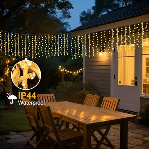 A.bigwhale Waterfall Christmas Lights Outdoor, 4m x 1m Curtain Lights, 8 Modes Waterproof String Light for Outdoor Indoor Garden Wedding Party Balcony Decoration (Warm White)