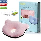 WENDSIM Flat Head Baby Pillow Memory Foam Newborn Baby Pillow for Avoid Flat Head(Removable & Waterproof Cover)(Pink)