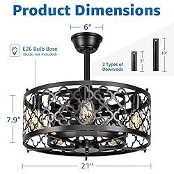 SUNVIE Caged Ceiling Fan with Lights Remote Control