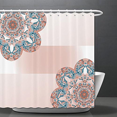 Oriental Mandala Decor Collection Snowflake Decorative Design Floral Mehndi Paint Polyester Fabric Bathroom Shower Curtain Set with Hooks Extra LightSalmon Blue Ivory ¸±±¾ 66x72in