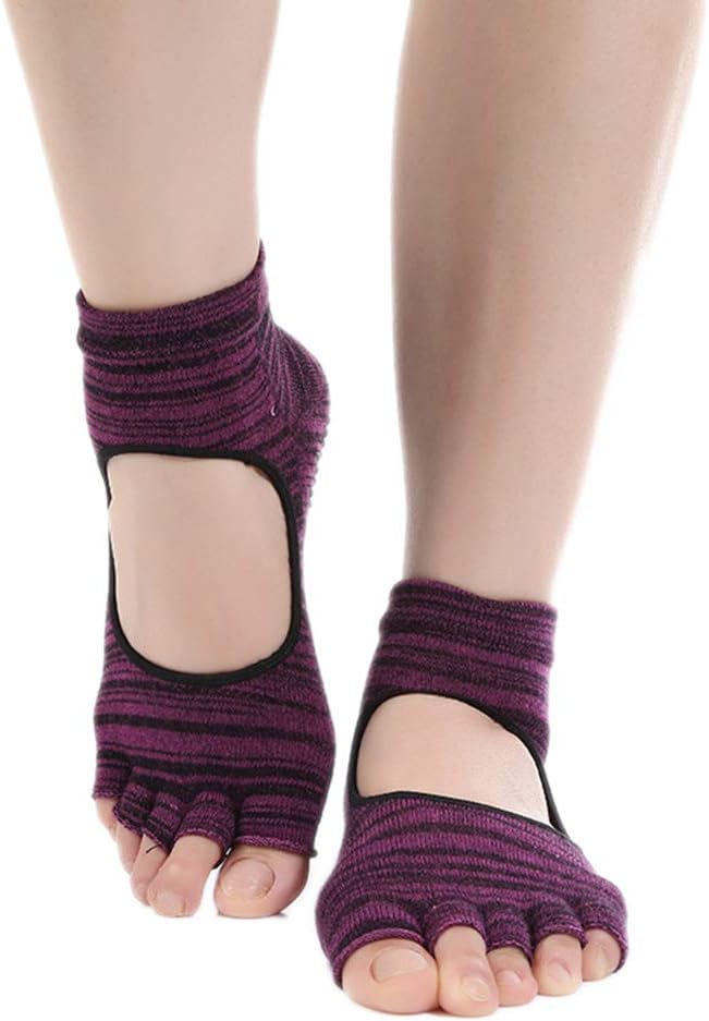 Monbedos Open Toe Women Anti Slip Cotton Finger-Separated Yoga Socks Ladies Sport Pilates Socks Ballet Dance Socks