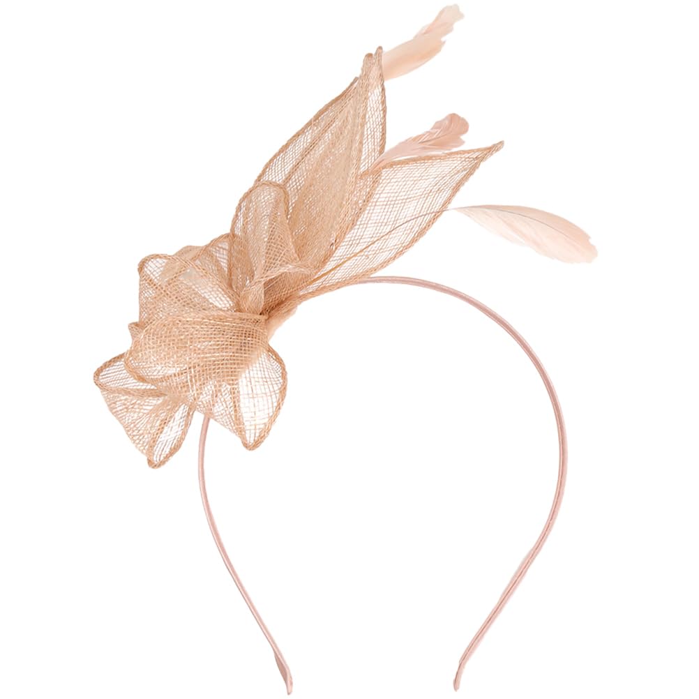 Lurrose Fascinators Hat Headband Cocktail Tea Party Headband 1920s Mesh Net Veil Wedding Hats for Special Events Wedding Party, Nude