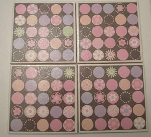 Handmade Unique Ceramic Tile Coasters - Blooming Dots - Set of 4 Drink Coasters