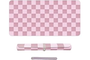 GDGJWL Pink & Beige Checkered Desk Mat 31.5x15.7 Inch - Large Non-Slip Leather Desk Pad with Storage Strap, Waterproof Table Protector for Gaming, Vanity, Office & Desk Organizers (Pink)