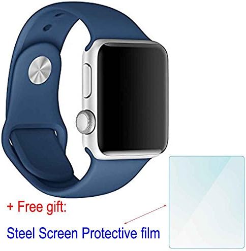 ZhenYue 42mm Soft Silicone Sport Style Replacement Strap Bands for Apple Wrist Watch Iwatch Series 1 Series 2 Band (Ocean Blue S+M)+Free Steel Screen Protective Film
