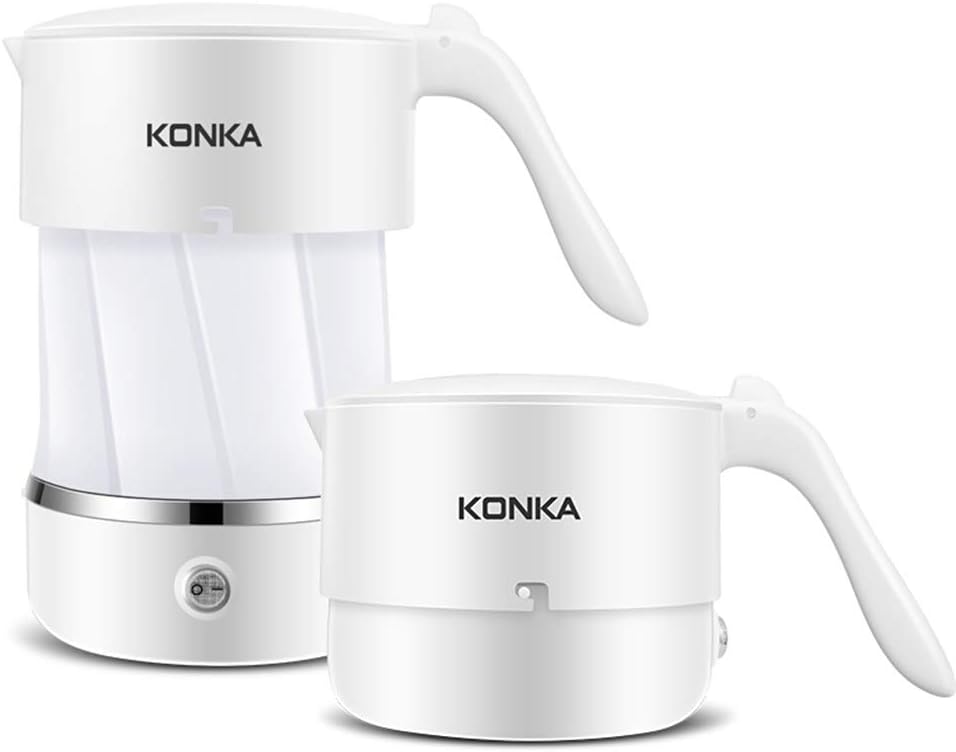 Amazon KONKA 折りたためるトラベルケトル 500ml 電圧切替式 電気ケトル 国内 海外で使用可能 携帯ポット キャンプ 電気