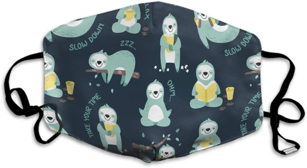 CIGOCI Soft Face Mask Adjustable Elastic Band Anti-Dust Half Face Mouth Mask for Dust Surgical Cleaning, Boys Girls Adults - Washable (Lazy Cute Sloths Mouth Mask)