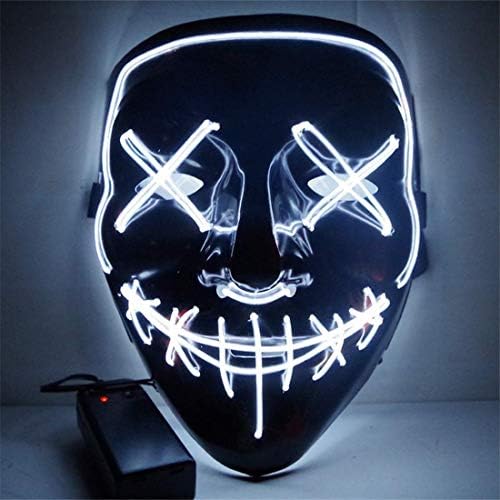 Halloween Purge Mask LED Mask for Adults, Scary Light Up Mask for Halloween Carnival Carnival Party Costume Cosplay Decoration with 4 Flash Modes (White)