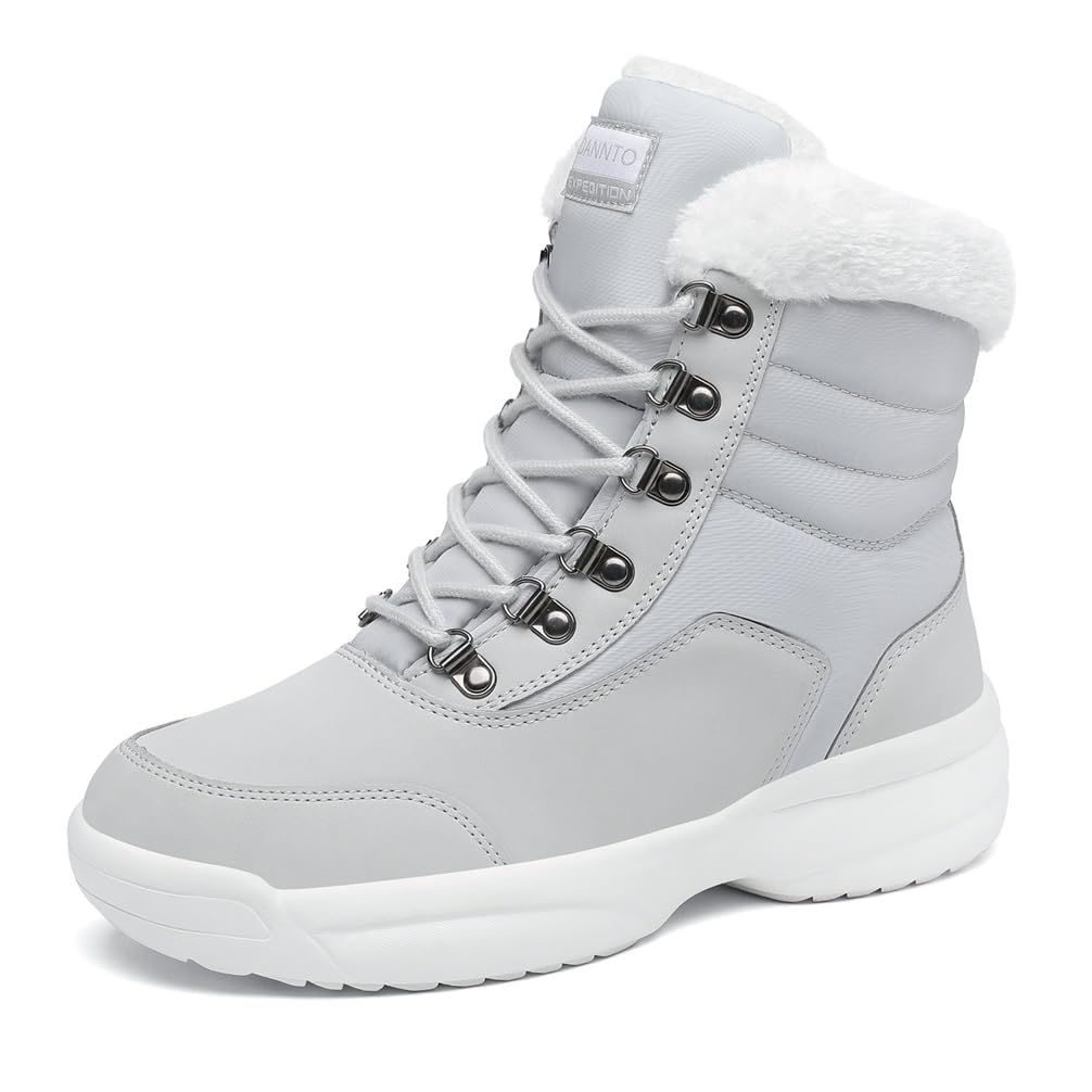 Photo 1 of Dannto Women Winter Snow Boots Ladies Warm Fur Lined Ankle Booties Outdoor Water Resistant Furry Shoes Grey Size 8