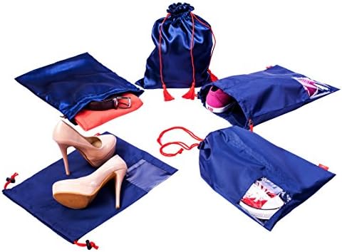 Shoe Bag - Ballistic Nylon - Drawstring Bag - Waterproof Nylon (3pcs) + Pouch Bag - Satin Storage Organizer Bag - Shoe Sleeves (2 pcs) = For Travel Friends - Men - Women - Kids