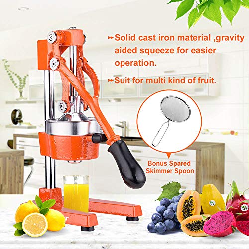 Commercial Citrus Press Fruit Squeezer Press Juicer Manual for Orange Lemon Pomegranate Juicing -Extracts Maximum Juice - Heavy Duty Cast Iron Base and Handle - Non Skid Suction Foot Base