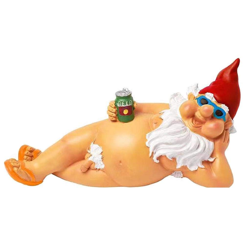 Boxwizard Naked Gnome Statue Garden Goblin Art Decoration Naughty Gnome Garden Statue Funny Dwarf Sculptures for Home Indoor or Outdoor Lawn Garden Decorations, Beach Male