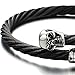 Elastic Adjustable Mens Skull Bangle Bracelet Steel Twisted Cable Cuff Bracelet Silver Black