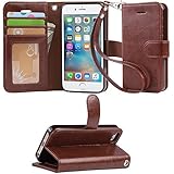 Iphone SE Case, iphone 5s case, Arae [Wrist Strap] Flip Folio [Kickstand Feature] PU leather wallet case with ID&Credit Card Pockets For Apple iphone SE/5s/5 (Brown)