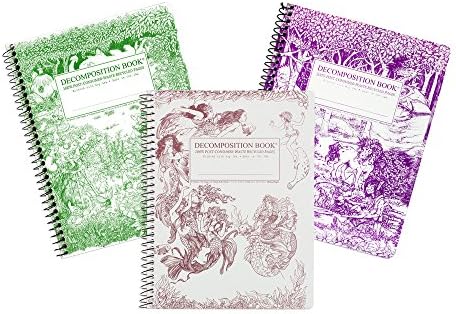 Decomposition Mythical Creatures Set, Three Total Designs: Fairy Tale Forest, Mermaids &amp; Gardening Gnomes, Each notebook measures 7.5 by 9.5 Inches, Wirebound, Made in the USA
