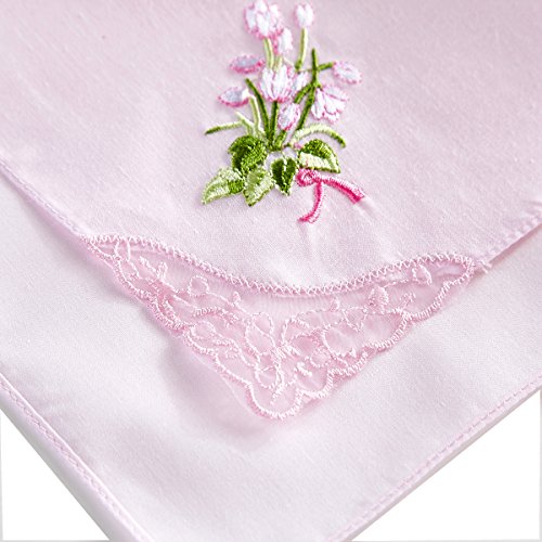 Ricosky Women's\Ladies Embroidery Cotton Handkerchiefs Pack of 6 (LIGHT PINK)