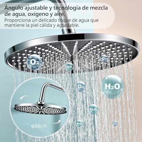 KeeGone Kit de ducha sin grifería ajustable en altura Ducha de lluvia redonda 26 cm y ducha de mano 3 chorros Acero inoxidable instalación rápida