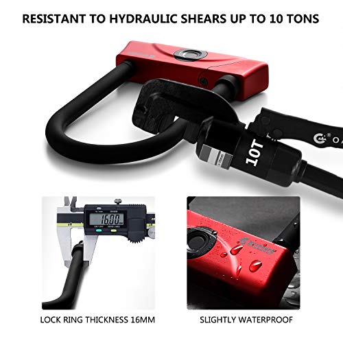 BILLCONCH Fingerprint U Bike Lock,Waterproof Bike U-Lock with Cable, Duty U-Lock for Road Bike Mountain Bike Electric Bike Folding Bike, USB Charging (Red)