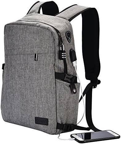 Eyotool Laptop Backpack Durable Canvas Travel Universal Bag College Backpack with USB Charging Port and Mini Anti-theft Password Lock, Fits 15.6 inch Laptop and Notebook (Grey)