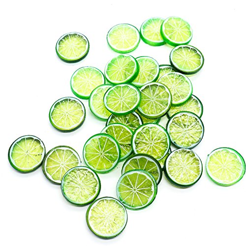 Buorsa 30PCS Mini Small Simulation Lemon Slices Plastic Fake Artificial Fruit Model Party Kitchen Wedding Home Decoration (Green) - Thumbnail 5