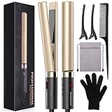 Flat Iron for Hair,GOOLEEN Professional Ceramic Hair Straightener 1 Inch Tourmaline 3D Floating Plates,2 in 1 Hair Curler and Straightener with Dual Voltage LED Display Adjustable Temperature 248-446℉