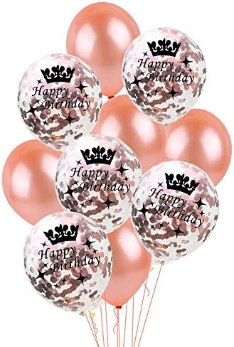 Rzctukltd 10pcs 12" Happy Birthday Age 1/18/16/21/30/40/50/60 Latex Confetti Balloon Set Party Decor (Happy Birthday, Rose Gold)