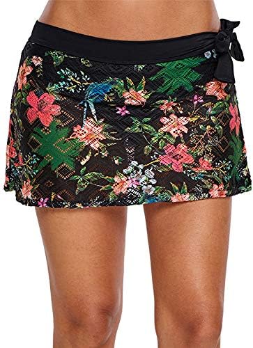 Acqrobe Women's Swim Skirt with Briefs Ladies Floral Swimdress Lace Wasitband Bikini Bottoms Layered Tankini Skirted Swimming Beach Pool