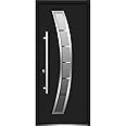 VDOMDOORS Front Exterior Prehung Glass Steel Door 36 x 80 inches Right-Hand/Deux 6500 Black Enamel/Lite and Stainless Inserts Single Modern Painted
