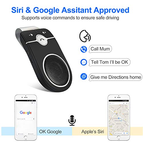 Car Hands Free Bluetooth for Cell Phone, Bluetooth 5.0 Handsfree Loud Speakerphone, Siri Google Assistant Support, Sun Visor Clip Wireless Music Player, Support Two Phone Connect - Thumbnail 5